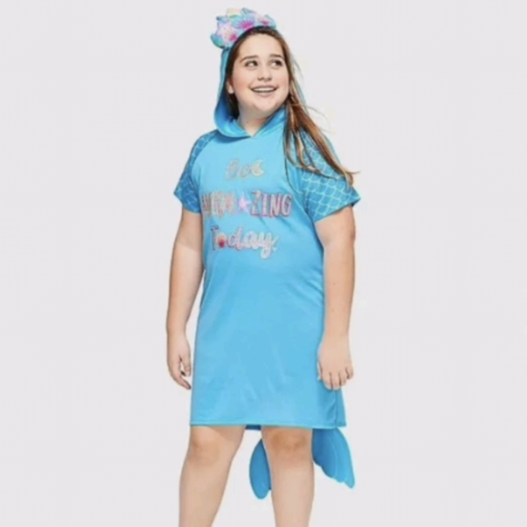 JUSTICE 18/20 Be MerMazing Today Hooded Glitter Mermaid Tail Pajamas